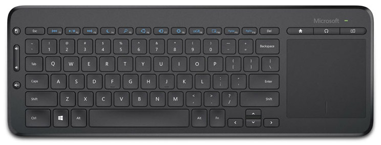 &rlm;מקלדת עם משטח מגע Microsoft All-in-One Media Keyboard N9Z-00015 מיקרוסופט